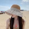 Sombrero de Pescador de Vinilo con Encaje de Verano para Mujer, Tejido de Punto con Empalme, Sombrero de Sol de Playa, Moda Plegable, Sombrero de Sol de Ala Ancha