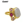 Anillo Grande Abierto Mr043 Textura Natural Suave Perla de Agua Dulce Circonita Colorida Incrustada Chapado en Oro de 18 Quilates