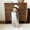 Conjunto de Sudadera con Bloques de Color y Mangas Raglán para Niños, Estilo Primavera y Otoño, Pantalones Casuales de Pierna Ancha para Niños, Conjunto de Dos Piezas de Moda Estilo Coreano para Bebés