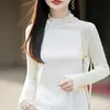 Nuevo Suéter de Punto para Mujer, Ligeramente Maduro, Simple, Borde de Oreja de Madera, Cuello Medio Alto, Ajuste Ceñido, Suéter Pulóver, Camiseta Base