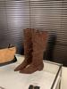 Botas Vaqueras de Tacón Grueso con Punta Botas Arrugadas Botas para Mujer 2025 Nuevo Otoño Invierno Delgadas Botas Largas de Jinete