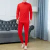Año de nacimiento ropa de otoño para hombre traje de pantalones largos otoño e invierno forrado de polar cálido Rojo Grande cuello medio traje interior