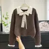 Cárdigan de encaje con lazo estilo coreano inspirado en Chanel para mujer, nuevo abrigo de punto suave y acogedor de corte holgado para otoño e invierno