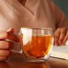Vaso transparente de doble capa de vidrio resistente al calor en forma de huevo para jugo, bebida, café, multi-capacidad, con asa resistente al calor, vaso de agua