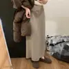 Falda Midi de Punto Elástica de Cintura Alta para Mujer, Estilo Largo Otoño/Invierno, Abertura, Petite, Elegante, Falda Larga Recta Bodycon