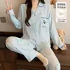 Conjunto de Pijama al por Mayor para Mujer, Primavera/Otoño, con Sujetador Incorporado, Estilo Dulce Coreano, Algodón Nube Delgado, Conjunto de Ropa para el Hogar de Manga Larga