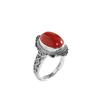 Joyería de Plata Tailandesa Vintage Plata S925 Incrustada con Ágata Roja del Sur Anillo Abierto para Mujer, Estilo Indonesio