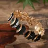 Nuevo brazalete elástico geométrico de hoja esmaltada transfronterizo para mujer, brazalete elástico simple de flor hueca en forma de abanico