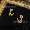 Aretes Geométricos de Cobre Antiguo Occidental Medio con Incrustaciones de Perla de Vidrio y Diseño de Oro Liso, Chapados en Cobre 18 Oro Antiguo