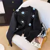 Suéter de punto con cuentas estilo japonés para mujer 2025, Suéter redondo de estilo perezoso para otoño e invierno, Top de punto de diseñador