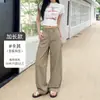 Pantalones de pierna ancha de alta gama en azul marino para mujer, nuevos pantalones rectos ajustados de cintura alta para primavera y otoño, pantalones casuales holgados elegantes