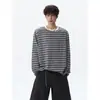 Camiseta retro de manga larga estilo americano, holgada, casual, para hombre, talla grande, nueva base a rayas de otoño