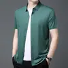 Verão novo masculino camisa de manga curta semi-sem costura esticar sedoso jovem homens fino slim-fit camisa de meia manga para homens