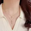 Collar de Cruz Doble Capa con Circonita Retro de Moda Transfronteriza Europea y Americana Exquisito Diseño Versátil de Lujo Ligero Cadena para Clavícula para Mujeres