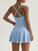 Macacão de Yoga Outdoor Transfronteiriço Feminino Anti-exposição Macacão de Corrida Saia de Tênis Costas Cruzadas Bonitas Vestido Esportivo