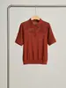 Blusa de Tricô Manga Curta com Gola Lapela de Seda de Amora Levemente Luxuosa para Mulheres, Camisa Polo Respirável Fina de Verão com Toque de Alto Padrão, Blusa Elegante para o Trabalho