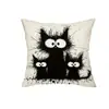 Funda de almohada Amazon Transfronteriza con estampado de gato de dibujos animados, Funda decorativa de lino para cojín de sofá de sala de estar