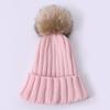 Explosões Transfronteiriças Chapéu Quente de Tricô Infantil Pompons Chapéu de Lã de Inverno para Bebê Listra Reta Chapéu de Bola de Pelo Sintético Imitação de Doce