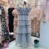 Vestido de Banquete Transfronterizo Europeo y Americano 2025 Malla de Manga Corta Lunares Bordado Vestido de Pastel en Capas