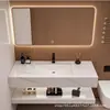 Lavabo de doble capa estilo lujo en losa de roca, mueble de baño completo, diseño todo en uno, adecuado para casas de huéspedes y hoteles minimalistas