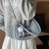 Bolsa Tote de Palha com Letras Estilo Novo Primavera 2025 para Mulheres, Grande Capacidade Texturizada, Bolsa de Ombro/Axila para Mamães