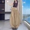 Cós estiloso com cordão, barra com babados, calça pantalona, calça longa de corte solto, calça casual para mulheres, coleção de outono, cintura alta, cinza, caimento relaxado