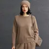 Tricô Feminino de Caxemira Outono e Inverno Novo Gola Redonda Ombro Raglã Cor Lisa Espessado Solto Casual Versátil Tricô de Caxemira