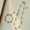 26ª Colección de Primavera Cielo Estrellado Turquesa Artificial Facetada Cadena de Cuentas Collar Pulsera de Cadena de Cuentas Turquesa Azul Versátil Vintage