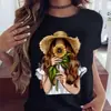 Nuevos Leggings Florales de Girasol de Moda para Niña y Camiseta Estampada de Manga Corta con Cuello Redondo Talla Grande para Mujer