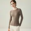 Suéter de alta qualidade com gola redonda e corte slim para mulheres, imitação 100% lã pura, manga longa, malha, top versátil de cor sólida para outono e inverno