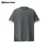 Camiseta de Manga Corta con Bloques de Color Estilo Retro Americano Befearless de Doble Capa para Hombres y Mujeres, Camiseta de Marca de Verano de Moda Boxuy de Corteholgado