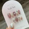[Armadura usada à mão] armadura pura nova luz de luxo rosa diamante pasta de feijão longo unhas terapia de luz produto acabado