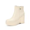 Botines de Tobillo de Cuero Genuino con Punta Redonda, Talla Pequeña, Suela Gruesa, Otoño e Invierno 2025, Nuevos, Plataforma Cuña, Versátiles, Tacón Súper Alto
