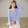 Tiro real Sí Con cuentas simple suave holgado adelgazante casual estilo perezoso suéter con cuello para mujer