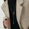 Corrente de Suéter Outono e Inverno Aço Titânio Não Desbota Longa Alta Qualidade Versátil Estilo Ins Luxo Acessível Nicho Pingente de Colar Dupla Camada