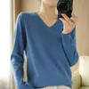 Top Feminino Simples Pequeno Gola V Camiseta Atacado Versátil Emagrecedor Temperamento Camada Base Primavera Outono Manga Longa Preto Feminino Algodão