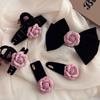 Nueva pinza para el cabello de camelia rosa de terciopelo negro, anillo para el cabello, tocado, pinza de tiburón, cuerda para el cabello, pinza para el cabello, accesorios para el cabello
