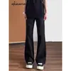 Pantalones casuales versátiles de pierna recta para hombre, estilo americano, para otoño e invierno, de alta calle, holgados, con caída, color negro, con un ligero ensanchamiento.