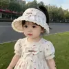Sombrero de Algodón Puro para Bebé Niña Verano con Encaje y Moño Visera Elegante Sombrero de Sol para Bebés Niñas