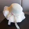 Sombrero de Sol para Niñas con Protección Solar, Sombrero Tejido de Playa para Viajes al Aire Libre, Sombrero de Ala Ancha Anti-UV
