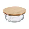 Lonchera de vidrio con rayas verticales y tapa de bambú, recipiente rectangular sellado para almacenamiento de alimentos, apto para microondas, caja para conservación de alimentos