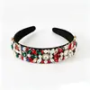 Tiara de veludo estilo barroco vintage transfronteiriça para mulheres, acessório de cabelo de aba larga com strass de vidro colorido