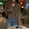 Corea del Sur chic invierno nuevo nicho francés retro manga larga moderno cuello en V manga larga suéter abrigo bufanda para el cuello