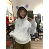 Sudadera con capucha a cuadros y bloques de color estilo High Street americano para hombre y mujer, Chaqueta holgada bordada con letras para pareja de otoño e invierno