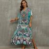 Vestido de playa con estampado de poliéster para mujer, traje de baño holgado, camisa de protección solar para vacaciones en la playa, estilo europeo y americano