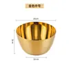Bol de ensalada de frutas de acero inoxidable estilo coreano comercial Cubo de lechuga dorada tazón de condimentos autoservicio tazón para fideos fríos vajilla creativa