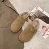 Nuevas Pantuflas de Algodón Cálido Forradas de Felpa Otoño/Invierno 2026, Estilo Birkenstock Retro Planas Cómodas de Punta Cerrada Pantuflas de Piel para Exteriores para Mujer