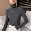 Novo suéter de tricô, blusa de tricô de gola alta para mulheres, estilo transfronteiriço, gola com babados, padrão em espinha de peixe, blusa de tricô de manga longa para mulheres, camada base