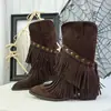 Botas de Cowboy Ocidentais Bico Fino Salto Grosso Cano Curto Estilo Wasteland Britânico Franjas Retro Fivela Rebites Maillard