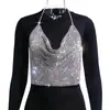 Estación Europea y Americana Moda Femenina Discoteca Escote Bajo Espalda Descubierta Cadena de Diamantes Brillantes Tirantes Profundos en V Ombligo Chaleco con Pedrería Z07
